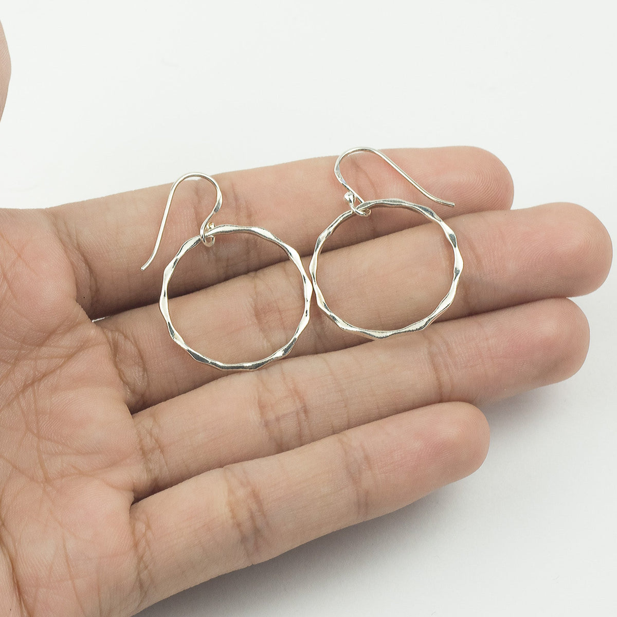 Sterling Silver Wavy Circle Dangle Earrings