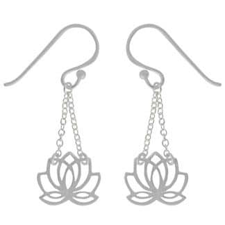 Sterling Silver Lotus Dangle Earrings Matte Finish by Boma