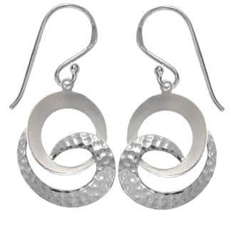 Sterling Silver Matte Hammered Circle Swirl Dangle Earrings by Boma