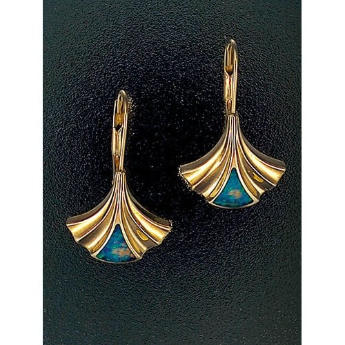 14K Yellow Gold Flared Opal Dangle Earrings by John Bagley