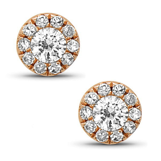 14 Karat Rose Gold Diamond Halo Earrings