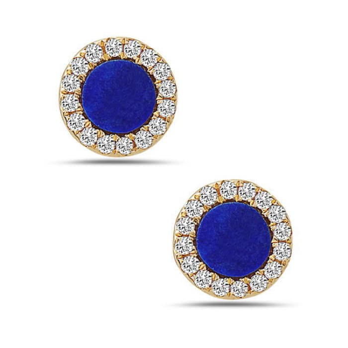 14K Yellow Gold Lapis Earrings with Diamonds by Bassali