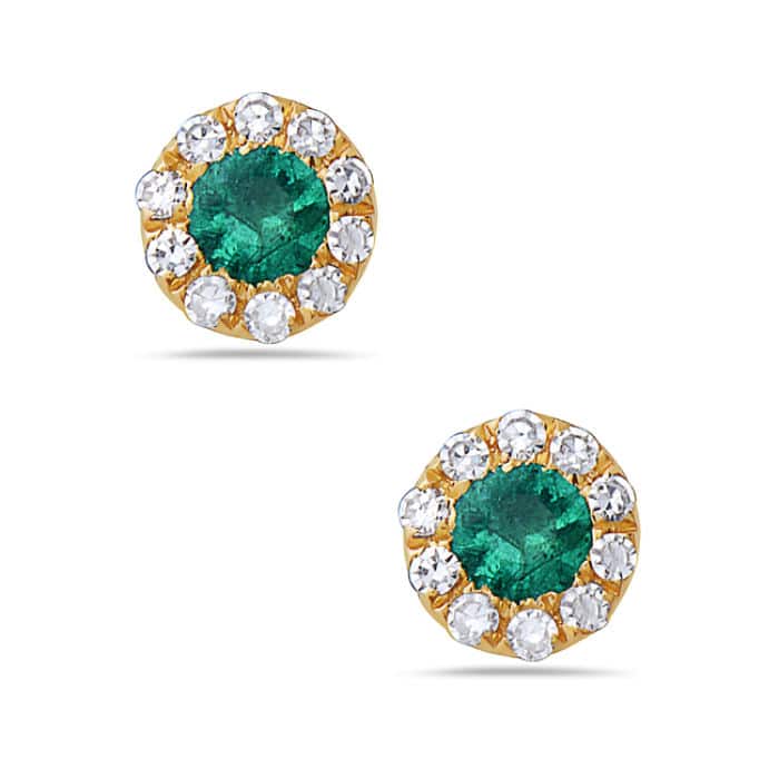 14K Yellow Gold Emerald Earrings with Diamonds by Bassali