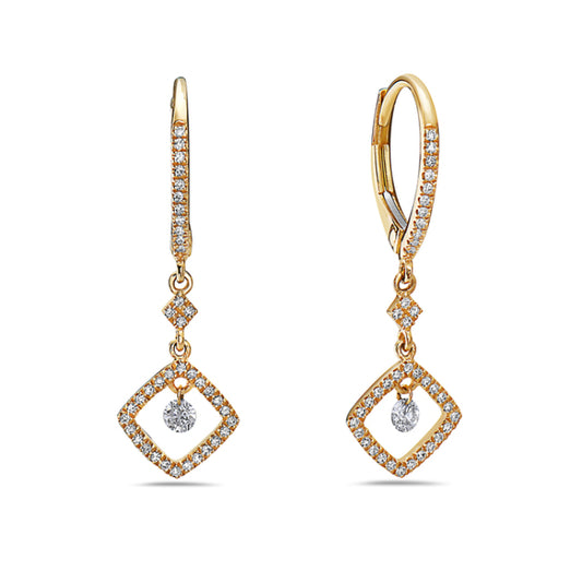 14K Yellow Gold 80 Diamonds Dangle Earrings