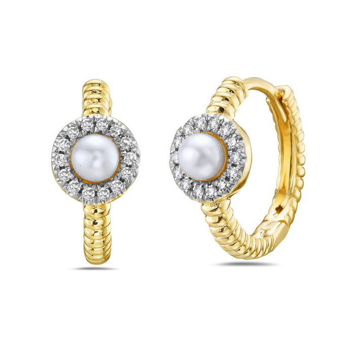 14 Karat Yellow Gold Freshwater Pearl and Diamonds Earrings
