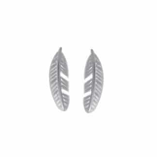 Sterling Silver Matte Hi-Polish Feather Stud Earrings by Boma