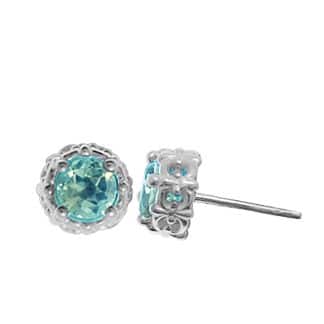 Sterling Silver Blue Topaz Stud Earrings in Lace Setting by Boma