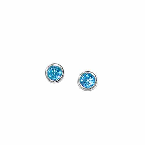 Sterling Silver Round Faceted Blue Topaz Stud Earrings by Boma