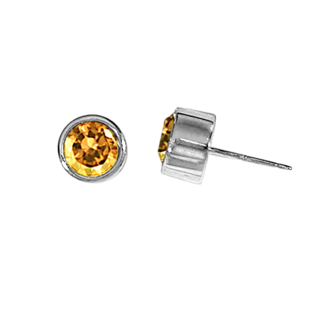 Sterling Silver Round Citrine Stud Earrings
