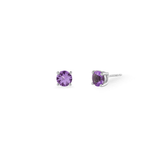 Sterling Silver Round Amethyst Stud Earrings