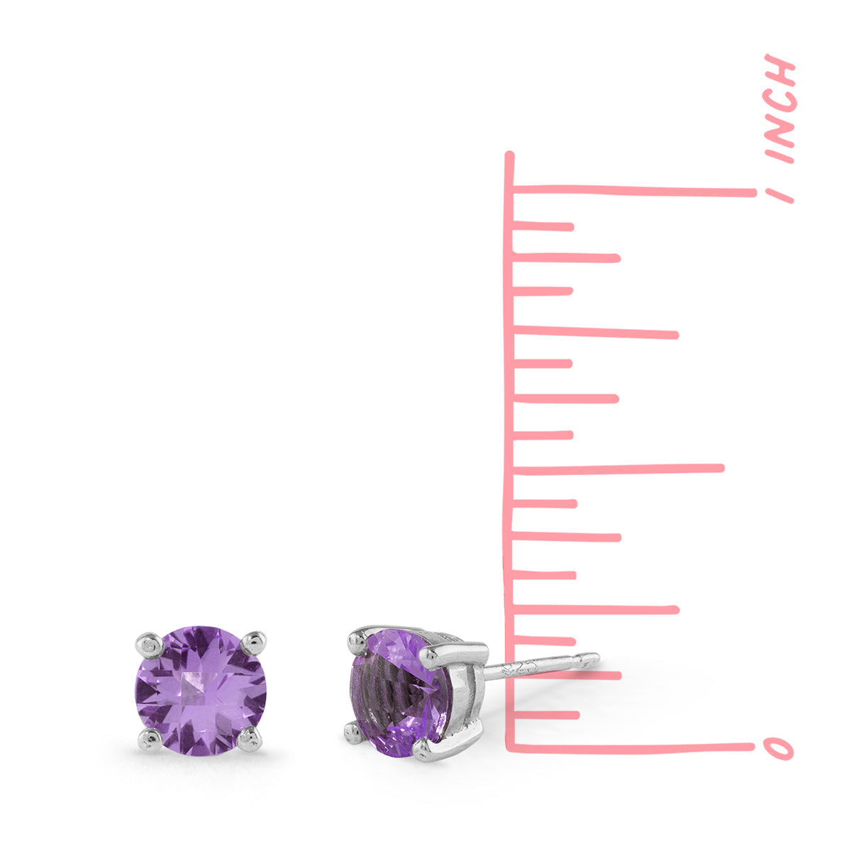 Sterling Silver Round Amethyst Stud Earrings