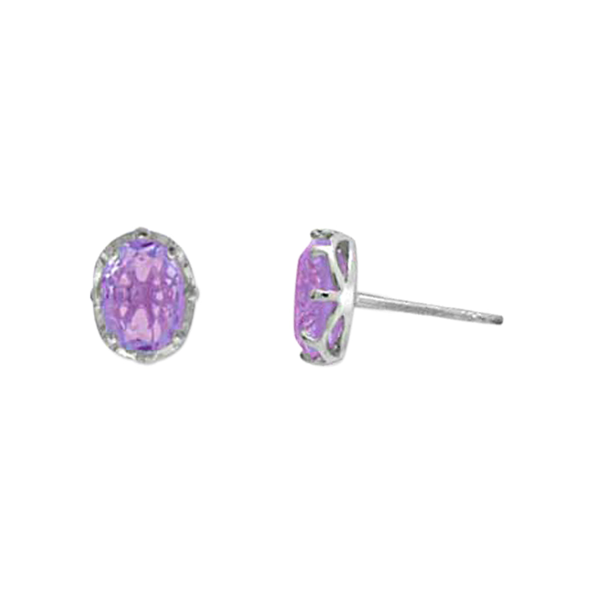 Sterling Silver Rhodium Plated Oval Light Amethyst Stud Earrings