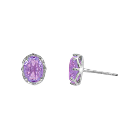 Sterling Silver Rhodium Plated Oval Light Amethyst Stud Earrings