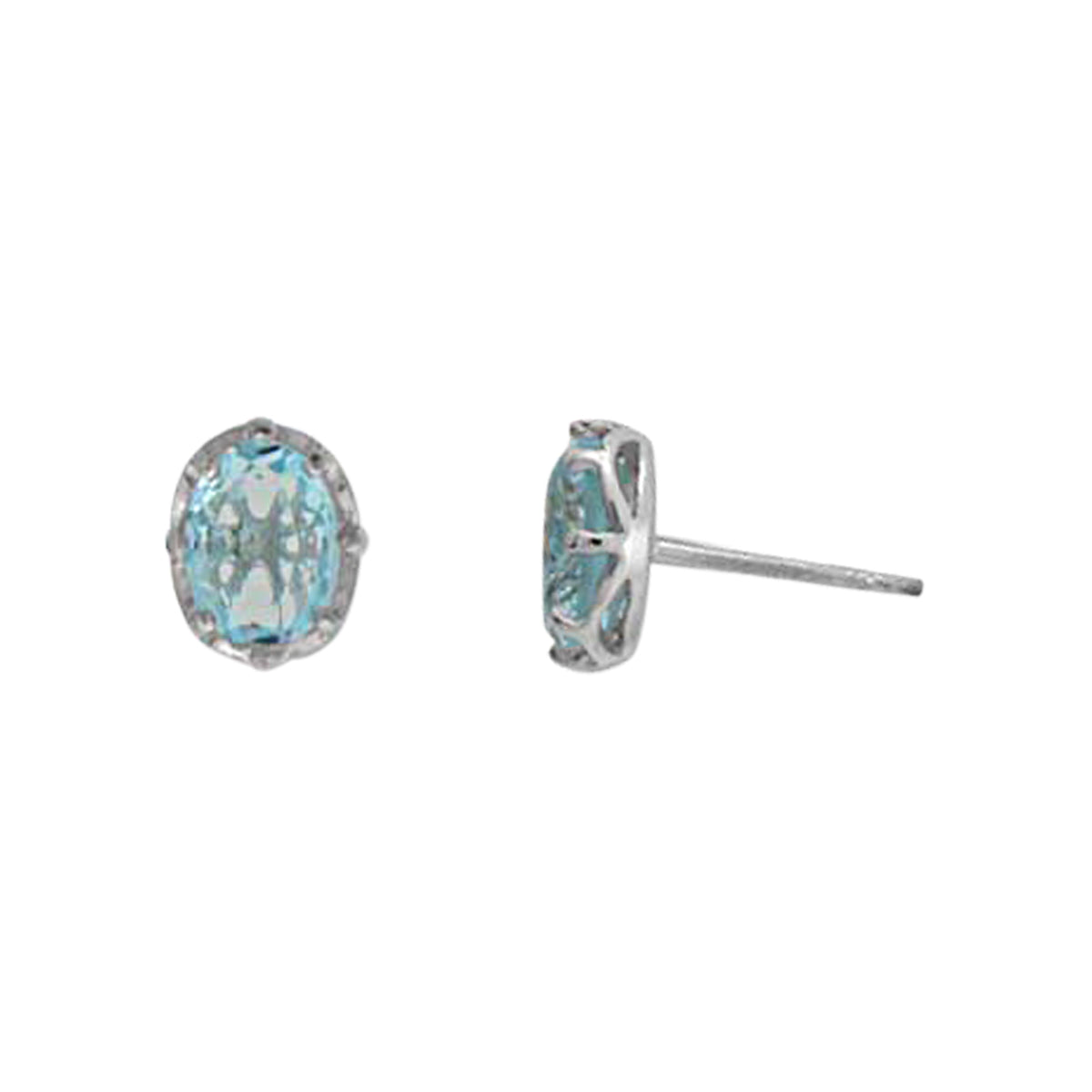 Sterling Silver Rhodium Plated Oval Light Blue Topaz Stud Earrings