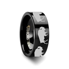 Animal Track Buffalo Print Ring Engraved Flat Black Tungsten Ring 6mm by Thorsten