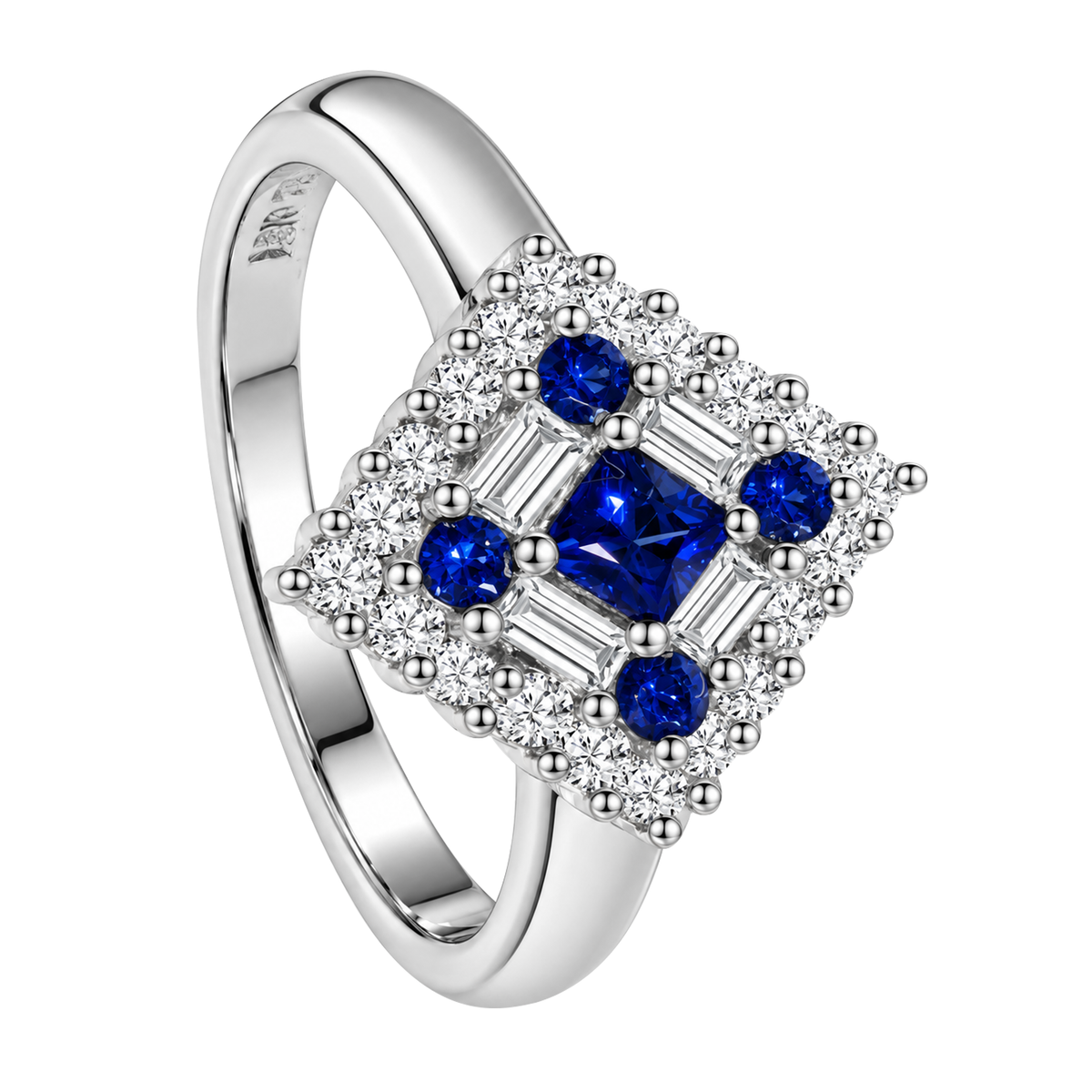 18K White Gold Square Sapphire & Diamond Ring
