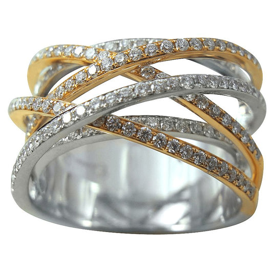 18K White and Yellow Gold Criss Cross Wedding Band by Cherie Dori