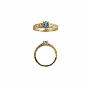 14K Yellow Gold 5mm Blue Topaz Ring by The Touch