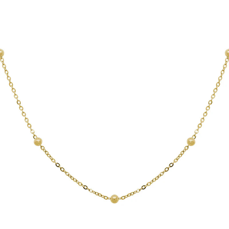 14K Yellow Gold Bead Station Cable Chain