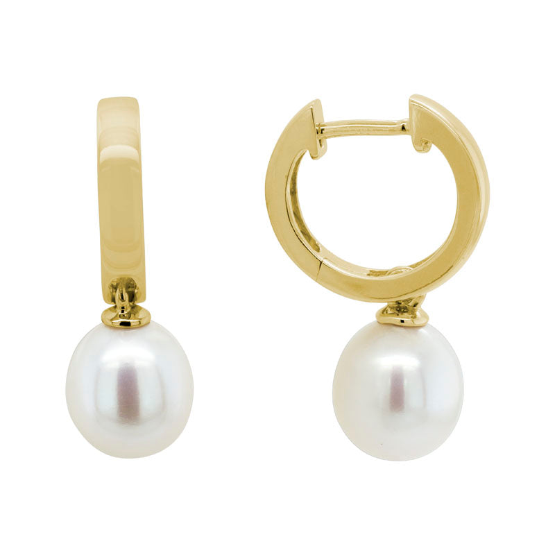 14K Yellow Gold Freshwater Pearl Huggies