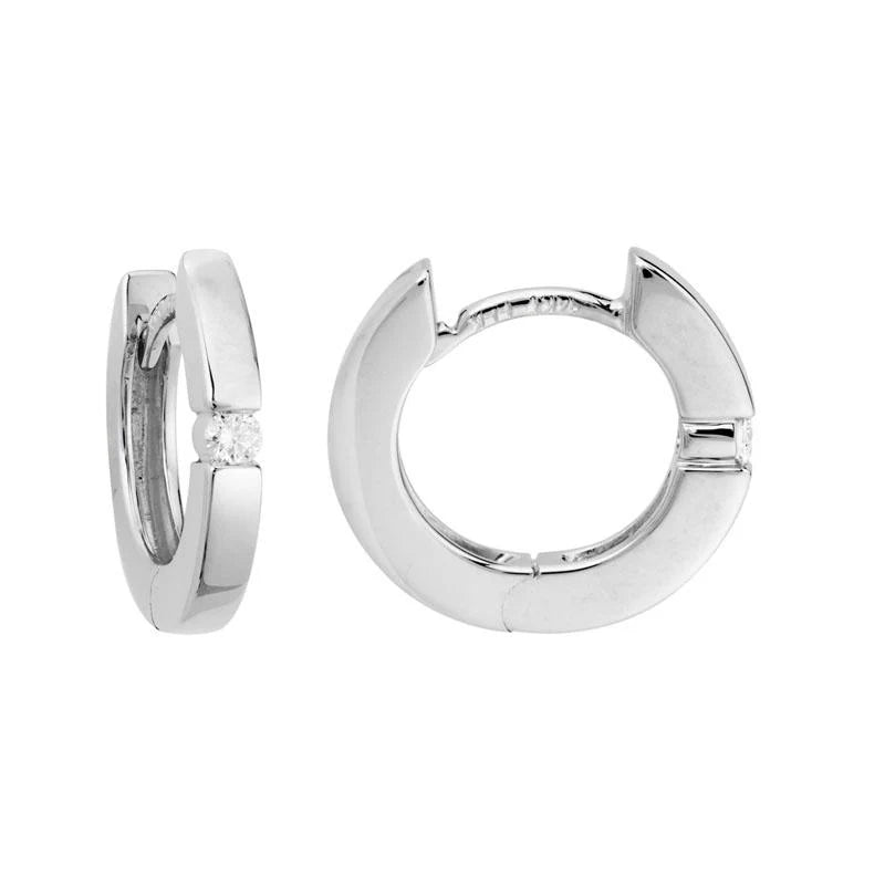 14K White Gold Huggies with a Singe Diamond