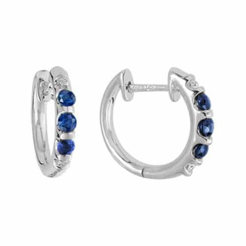 14K White Gold Hinged Earrings with Blue Sapphires and Diamonds by The Little Jewel