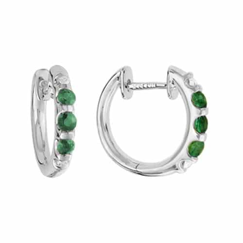 14K White Gold Hinged Earrings with Green Emeralds and Diamonds by The Little Jewel