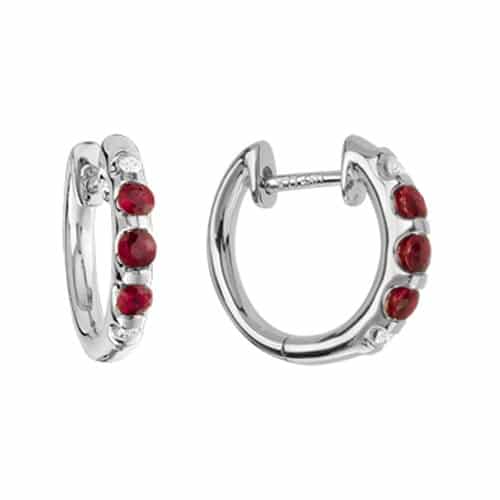 14K White Gold Hinged Earrings with Ruby and Diamonds by The Little Jewel