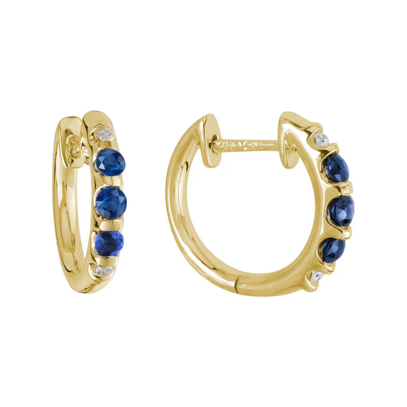 14K Yellow Gold Huggies with Sapphires and Diamonds