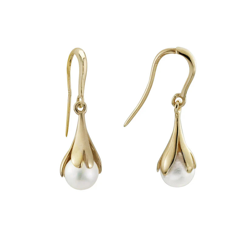 14K Yellow Gold Pearl Drop Dangles