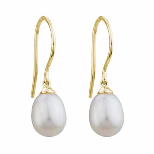 14K Yellow Gold Dangle Drop Earring with Freshwater Pearl by The Little Jewel