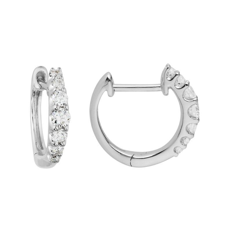 14K White Gold Graduated Diamond Huggie Earrings by The Little Jewel