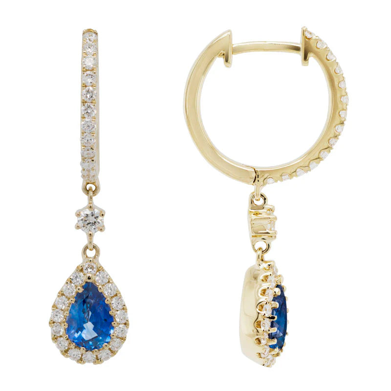 14K Yellow Gold Sapphire and Diamond Dangle