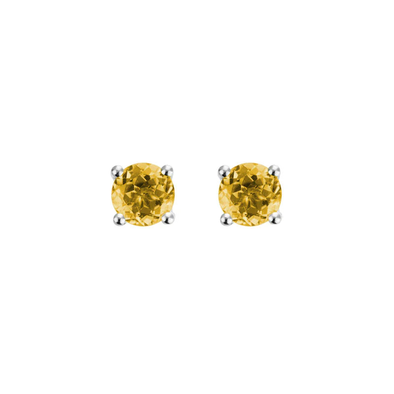 14K White Gold Citrine Stud Earrings