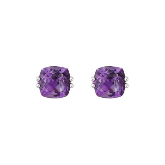 14K White Gold Cushion Cut Amethyst Stud Earrings by The Little Jewel