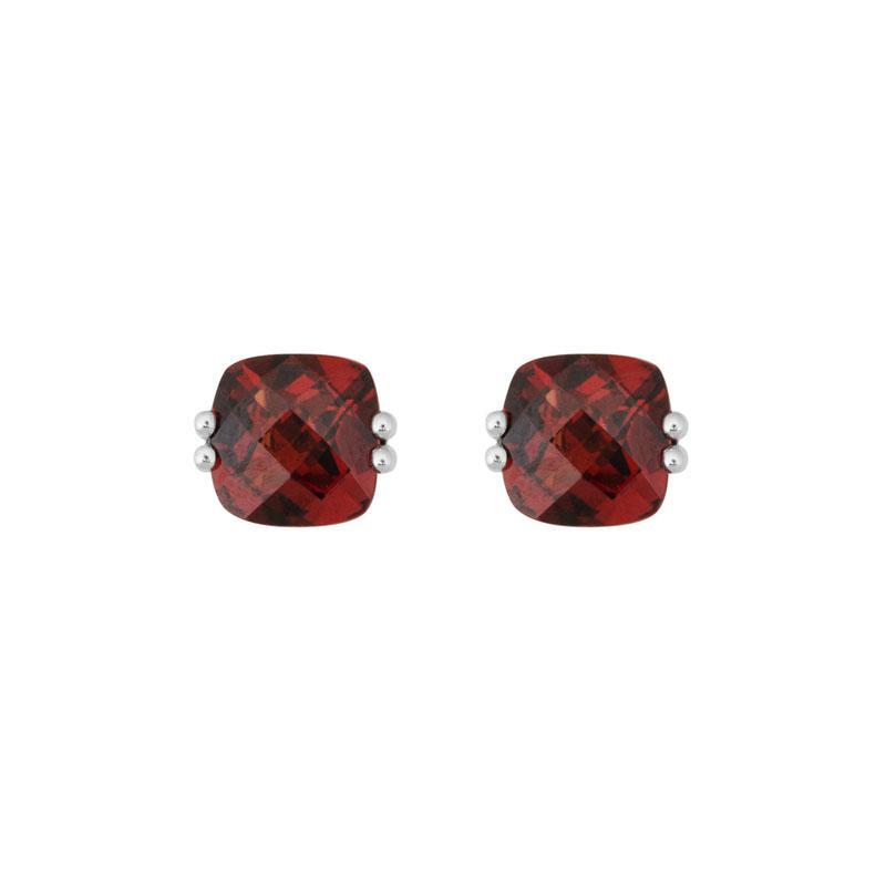 14K White Gold Cushion Cut Garnet Stud Earrings by The Little Jewel