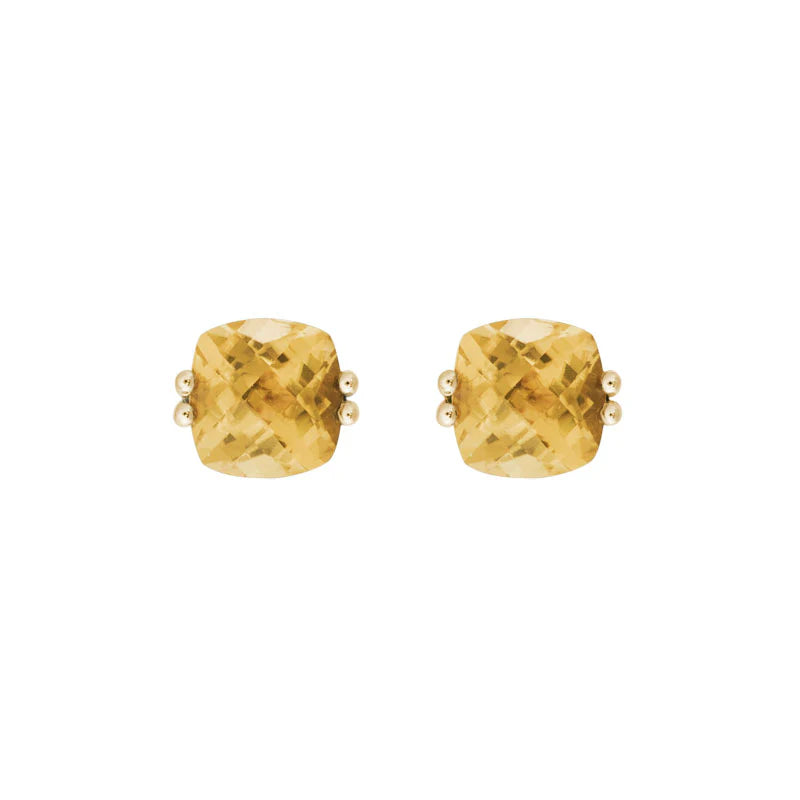 14K Yellow Gold Cushion Cut Studs