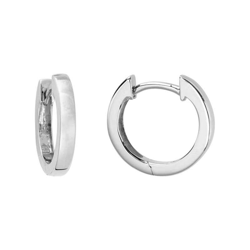 14K White Gold and Rhodium Plated Square Edged Hinged Hoop Earrings