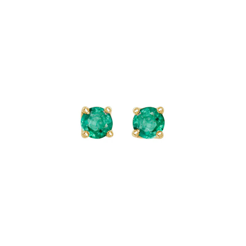 14K Yellow Gold Emerald Stud Earrings