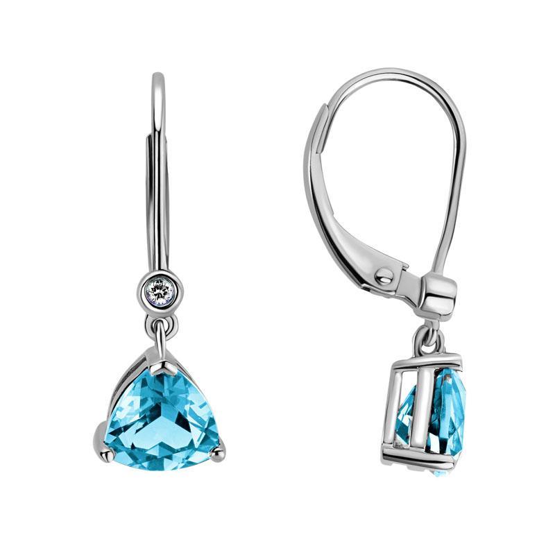 14K White Gold Trillon Cut Blue Topaz and Diamond Dangle Earrings by The Little Jewel