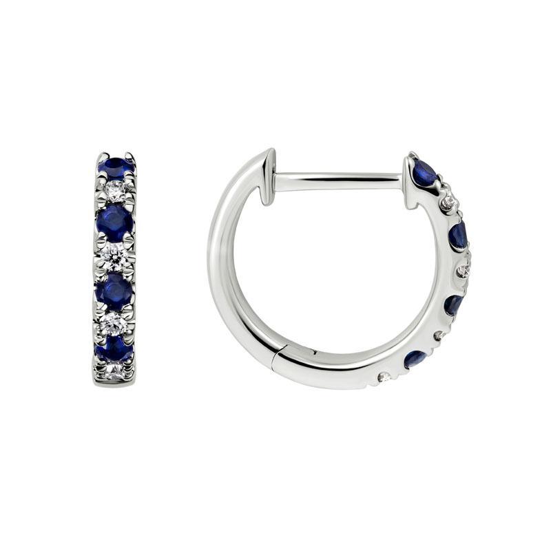 14K White Gold Prong Set Sapphire and Diamond Hinged Hoops by The Little Jewel