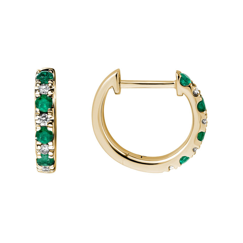 14K Yellow Gold Emerald and Diamond Earrings