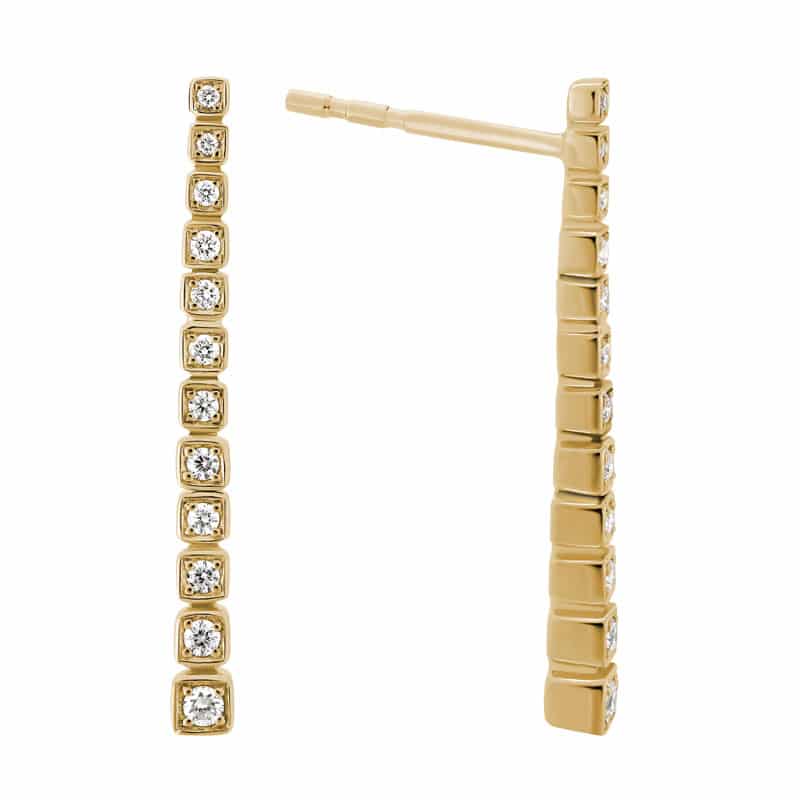 14K Yellow Gold Long Segmented Drop Bar Diamond Dangle Earrings by The Little Jewel