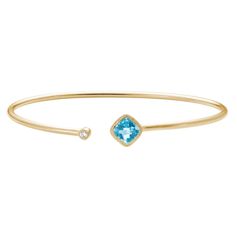 14K Yellow Gold Swiss Blue Topaz and Diamond Bracelet