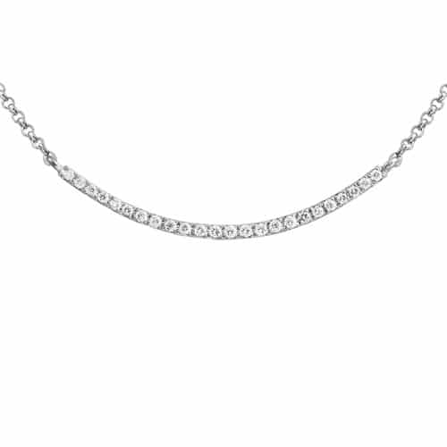 14K White Gold Curved Bar Diamond Necklace by The Little Jewel