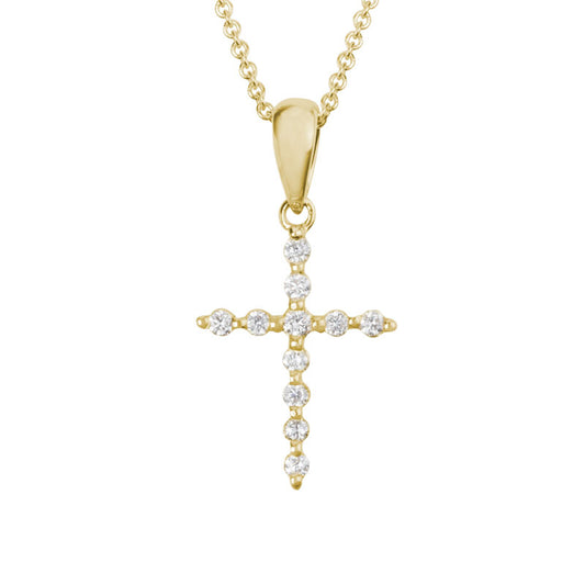 14K Yellow Gold Cross Necklace with 11 Diamonds