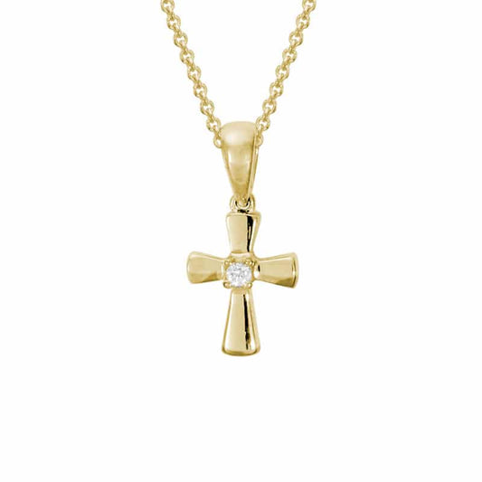 14K Yellow Gold 9mm Cross Necklace with Center Diamond by The Little Jewel