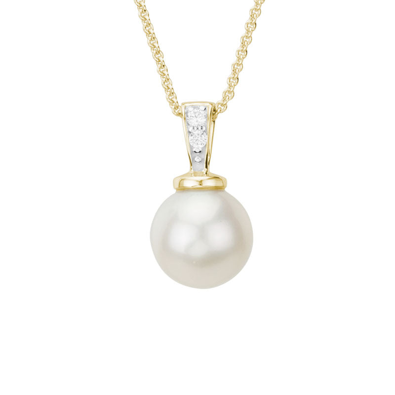 14K Yellow Gold Pearl Drop Pendant on a Diamond Bail