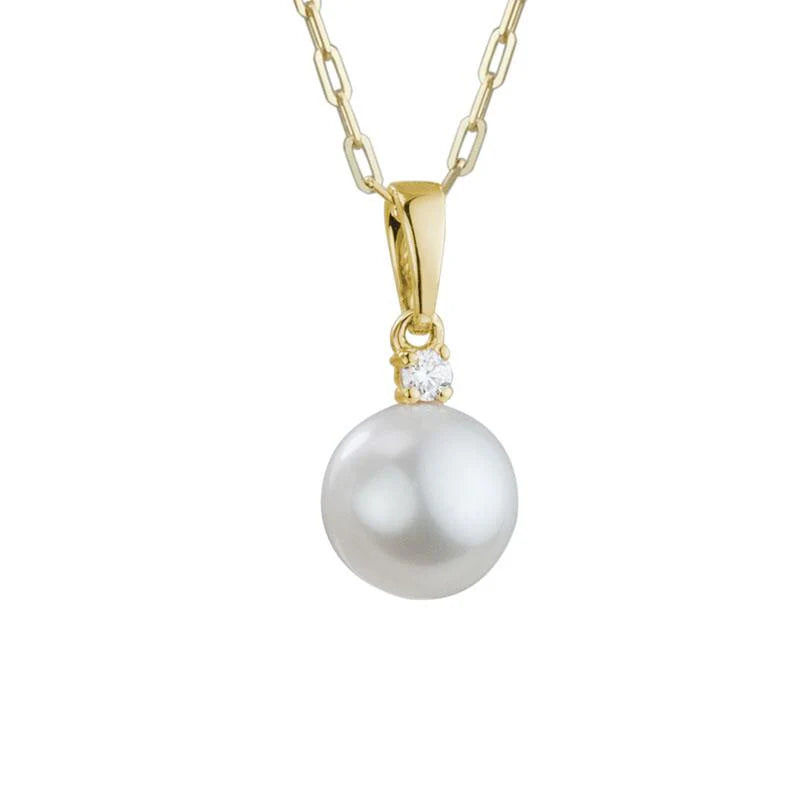 14K Yellow Gold Pearl Pendant with Diamond