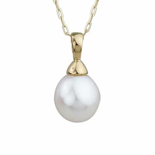 14K Yellow Gold 9mm Freshwater Pearl Drop Pendant by The Little Jewel